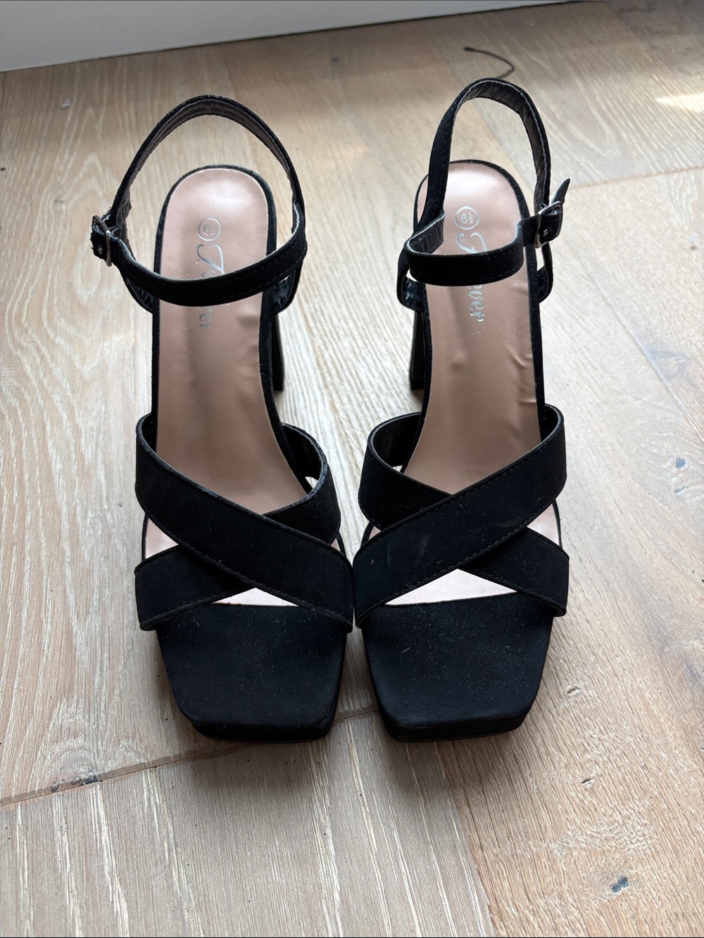 Black Strappy Block Heel Sandals - Women